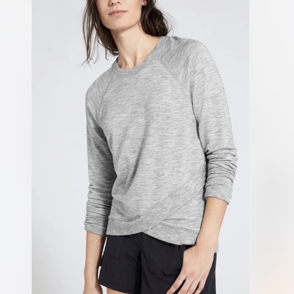 Athleta Sz S Criss Cross Sweatshirt In Gray Modal Spandex Casual Pullover Top - Picture 2 of 8
